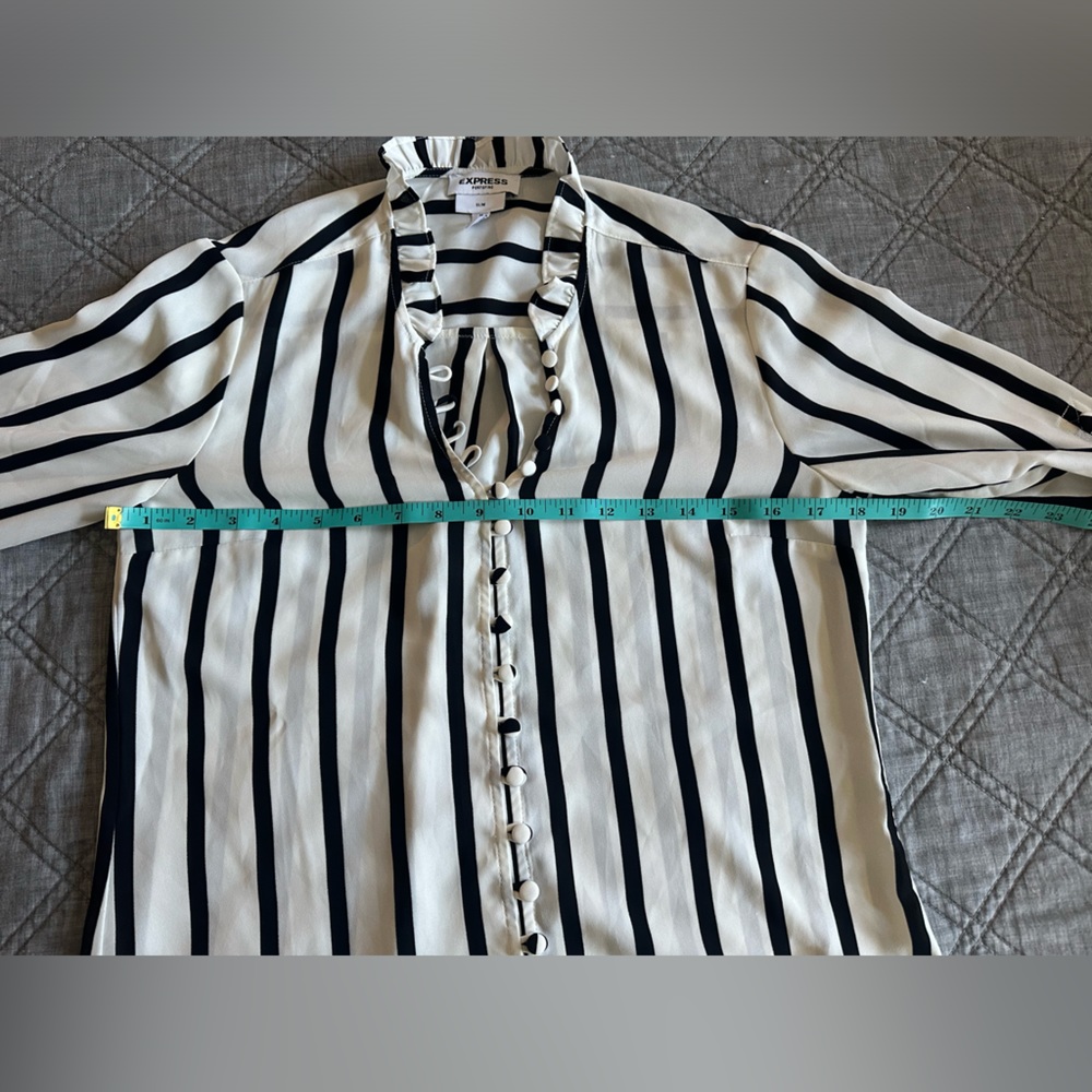 Express Slim Striped Button Down Ruffle Collar - image 5